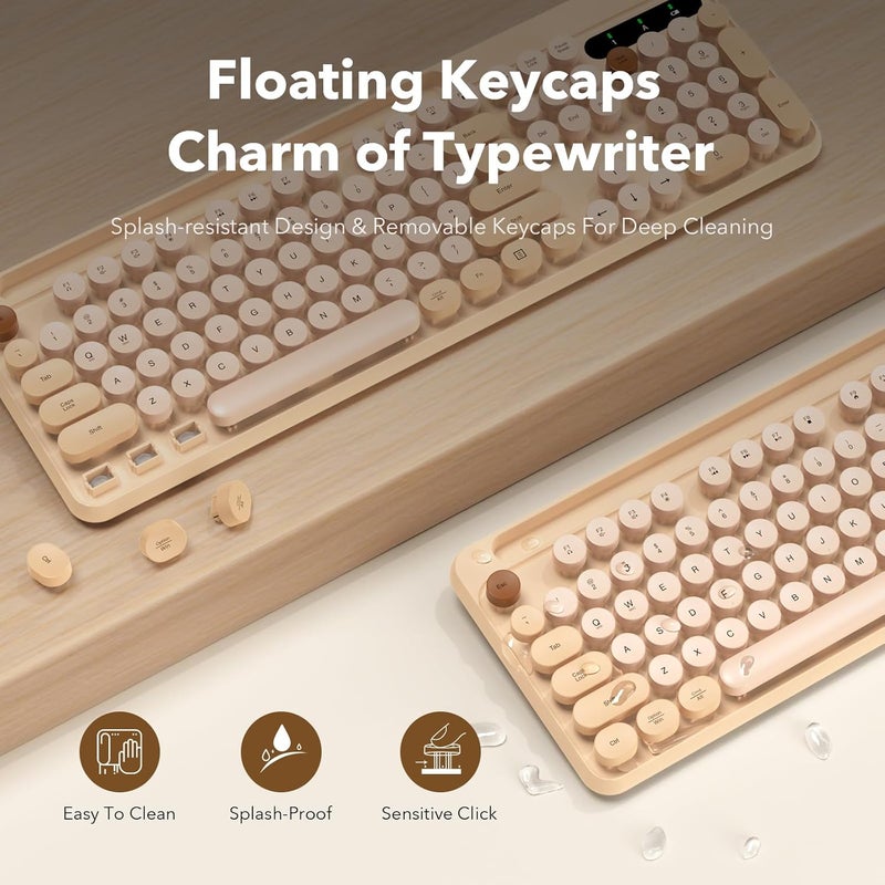 Trueque Wireless Keyboard and Mouse Combo, Retro Round Keycaps, Cute Full-Size Typewriter Keyboard with Phone Holder, Sleep Mode, 2.4GHz Cordless Connection for Windows/PC/Laptop (Milk-Tea Colorful) - Image 4